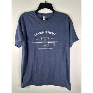 Tultex T-Shirt Mens L Seven Brew Drive Thru Coffee Navy Heather Graphic Tee